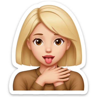 A girl crossing arms around her neck with tongue out sticker
