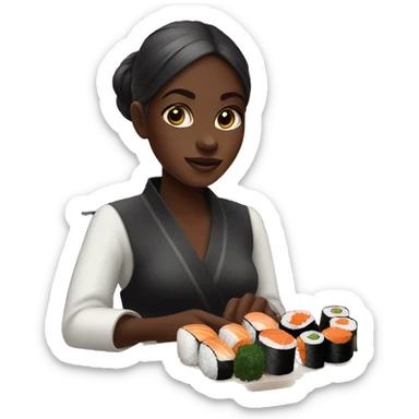 Dark skin girl with sushi sticker