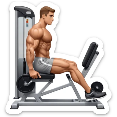 side-view bodybuilder seated weighted calf-raise machine lower leg exercise sticker