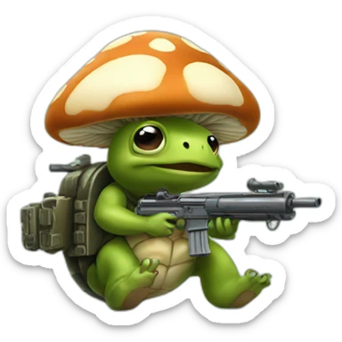 Mushroom turtle with a machine gun sticker