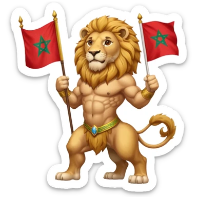 A atlas lion holding a morocco flag sticker