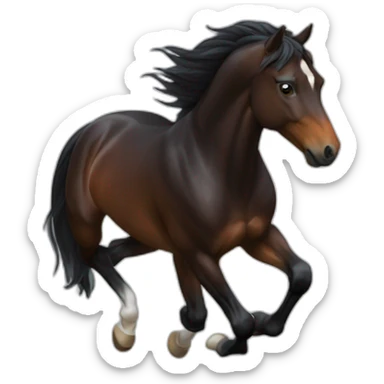 galloping dark bay horse with small star headmark sticker