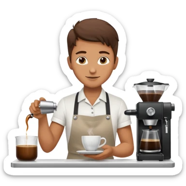 Бариста делает кофе. Цветовая палитра: #FFFFFF, #F7FD02, #D3D3D3, # 242424 sticker