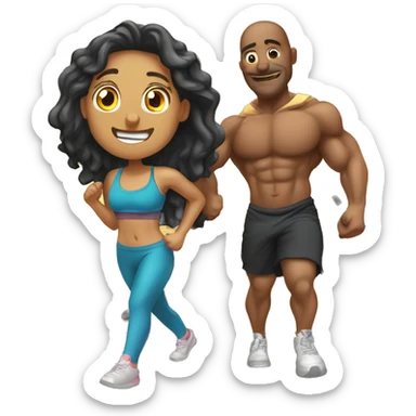 Chico y chica cargando pesas en el gym  sticker