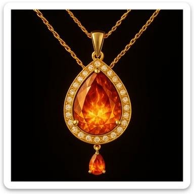 Add a yellow fiery light to the teardrop ruby pendant, representing transformation and rebirth sticker