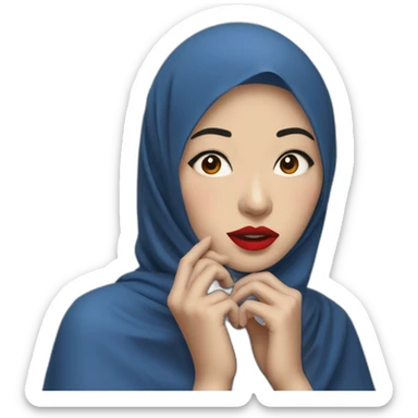 Asian women wearing blue indigo hijab with red lipstick with shocked face sticker