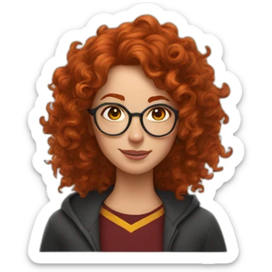 curly redhead woman wearing harry potter glasses and lightning bolt scar on the side of her forehead sticker