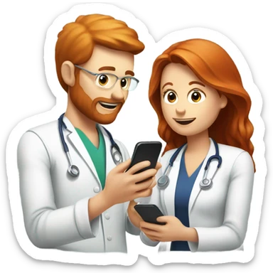 red hair nutritionist and his patient messaging smatphone sticker