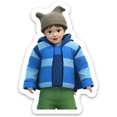 boy with hat by car sticker
