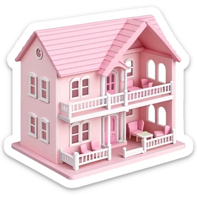 cute pastel pink dollhouse with miniature furniture sticker