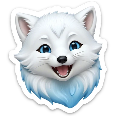 Cinematic Cute Yawning Arctic Fox Portrait Emoji, Head tilted slightly with a dramatic, wide-open yawn, showcasing a soft, downy white Fur with subtle icy blue accents and gently drooping ears, round eyes barely open in drowsy contentment, Simplified yet irresistibly adorable features, highly detailed, glowing with a soft, cozy glow, high shine, relaxed yet expressive, stylized with a touch of arctic whimsy, bright and endearing, soft glowing outline, capturing the essence of a sleepy yet affectionate arctic fox, so drowsy it feels like it could stretch out of the screen and curl up for a nap! sticker