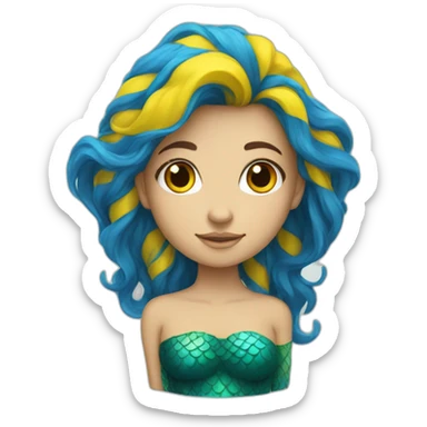 A mermaid with hair the color of the Ukrainian flag sticker