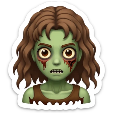 zombie com cabelo ondulado longo marrom e sem franja fofa sticker