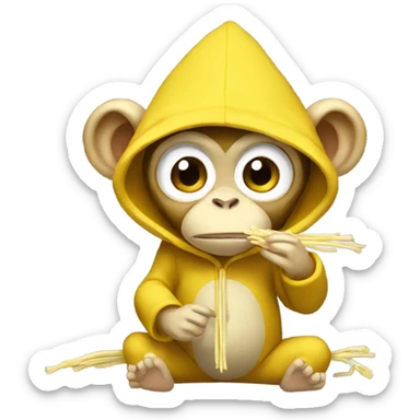 Yellow Monkey wearing hoodie and eat enoki sticker