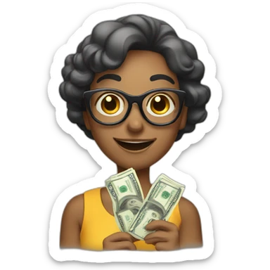 An emoji with smokey glasses and a smiling face with money in her hands sticker