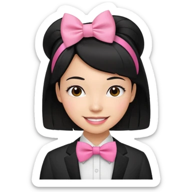 black hair woman with pink bowtie sticker
