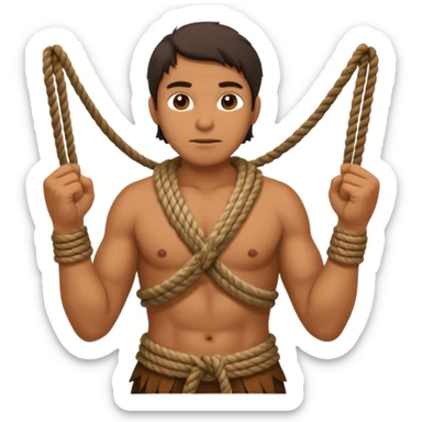 Ancient  man with animal skin clothes with ropes in hand sticker