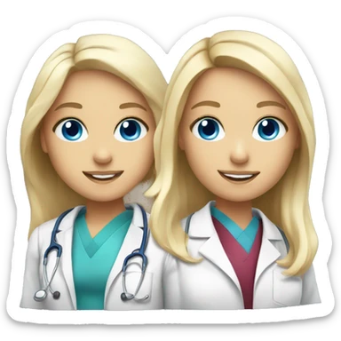 Medical students 2 girls one with blonde hair and blue eyes and the second one blonde with gray eyes  sticker