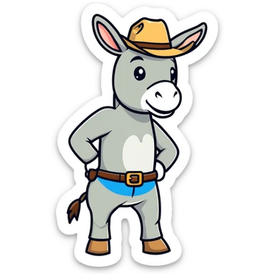 Zesty donkey with a cowboy hat standing on 2 feet ￼ sticker