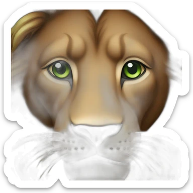brown lion with a dark brown mane and green eyes sticker