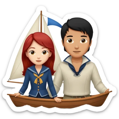 long black haired asian guy sailing with redhead girl sticker