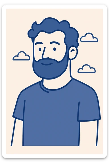 blue wavy haired bearded male, stylized, modern illustration sticker