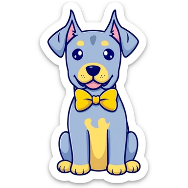 Blue Great Dane dog with a sparkly bow on its ear, cheerful expression sticker