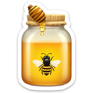 A jar of honey with a plain bottle and a honey bee sticker