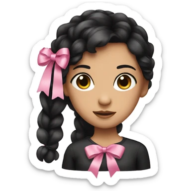 girl with black hair and a pink ribbon sticker