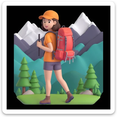 girl back packing mountains in background, close up pose sticker