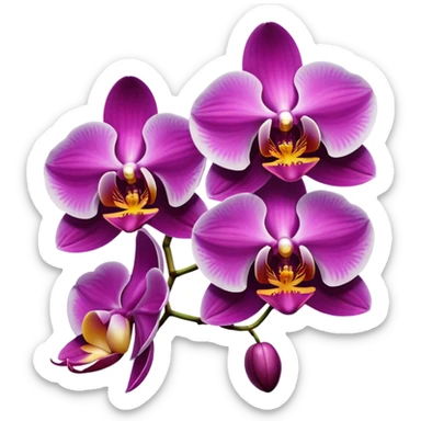 Masterpiece, still life, 4k, 8000x8000px, ultra detailed, hyperrealism, bold, vivid, incredibly beautiful, orchid flowers in a variety of shades. Must have transparent background. sticker