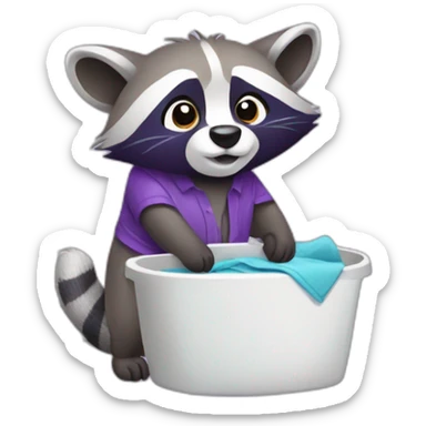 Purple raccoon washing clothes sticker