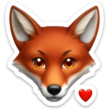 dark red fox face with tiny red heart instead of eyes sticker