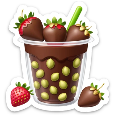 Chocolate covered Strawberries with pistachios in a plastic cup sticker