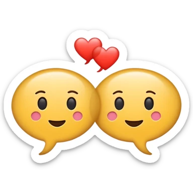 Minimal flat emoji of two speech bubbles facing each other with a small heart or sound wave inside, symbol of informal and authentic conversation sticker
