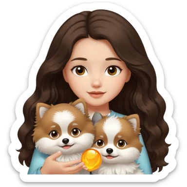 light-skinned-girl-wavy-dark-brown-long-without-volume-hair-brown-eyes-petting-light-white-pomeranian sticker