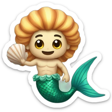 merman with winky face holding seashell sticker