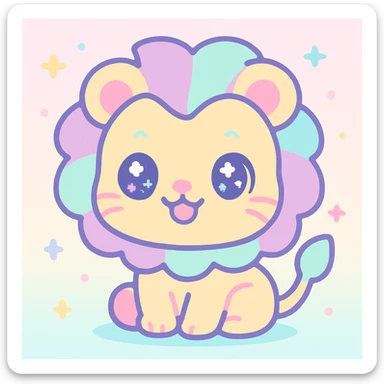 cute chibi lion in anime style, big eyes, playful expression, pastel colors sticker