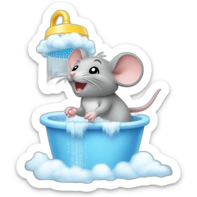 Mouse taking a shower under cloud and happy  sticker