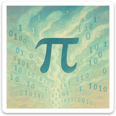  combine the π (pi) math symbol, binary code, and digital mist emerging from it. sticker