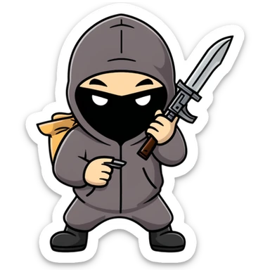 cartoon robber with sack on head holding weapon full body sticker