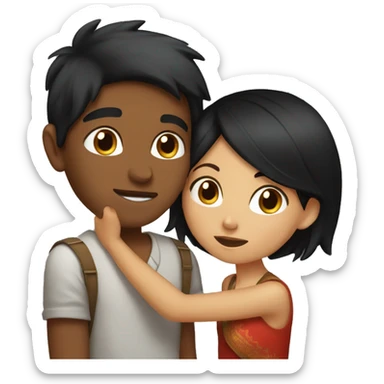Indian boy kissing white girl with black hair on the cheek sticker