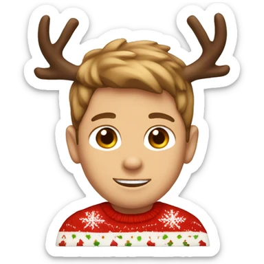 light brown hairwd boy with christmas sweater and raindeer horns sticker
