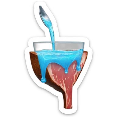 water pouring onto a steak from a glass sticker