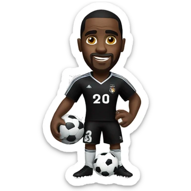 p diddy wearing a black soccer jersey holding a socce sticker