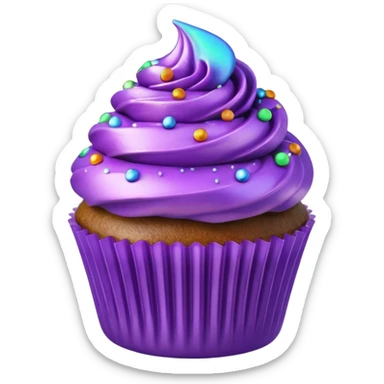Hyperrealistic Purple cupcake with iridescent sprinkles, isolated 3d rendering, colorful, detailed 16k hd, 600 dpi sticker