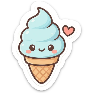 chibi sticker-style ice cream cone with a heart accent, cute and exaggerated sticker