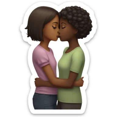 Short long haired dark skined girl kisses tall short haired gir sticker