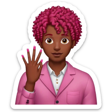 gay black man with red curly hair on the top black on the bottom and pink long nails sticker