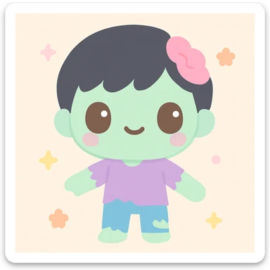 zombie boy with black hair and brown eyes, fourth unique style, kawaii style, creative sticker